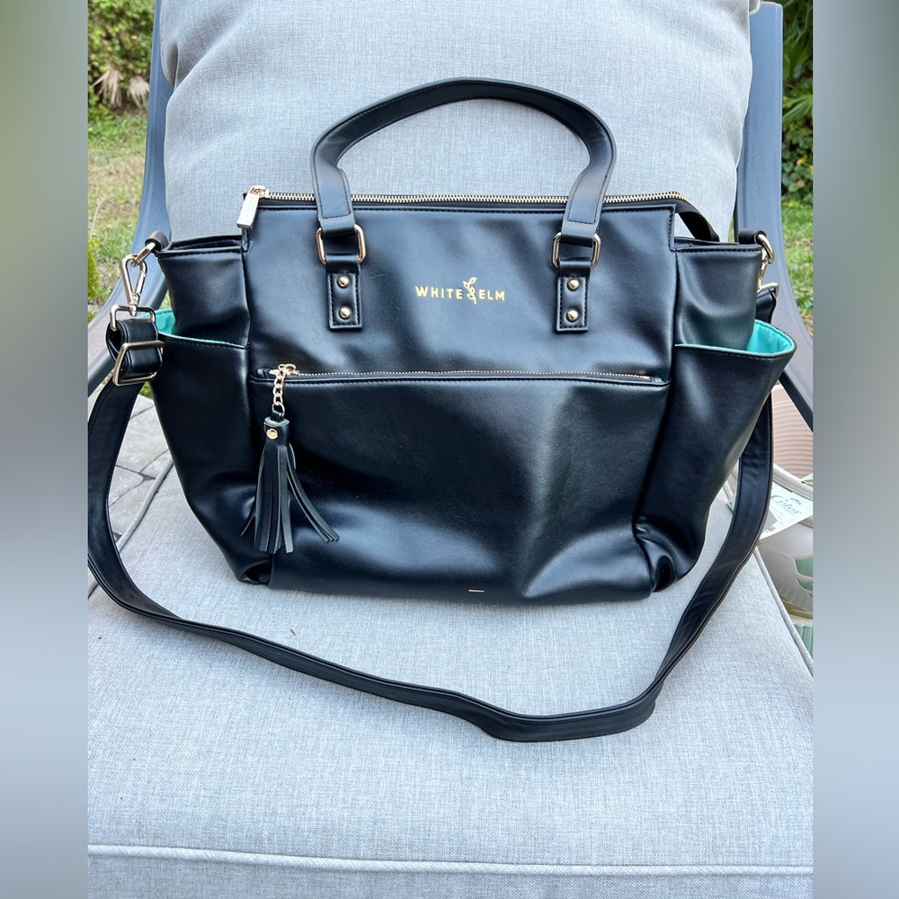 White Elm Full Size Gemini Tote, Convertible Backpack, Black and aqua